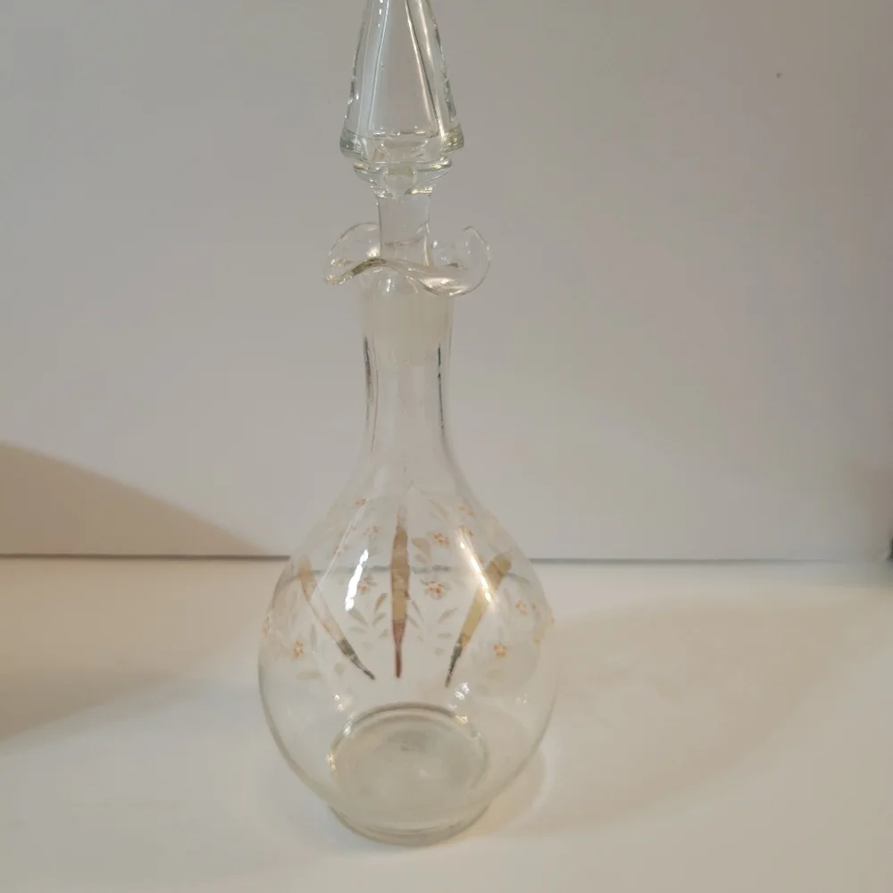 Vintage Enameled Painted Decanter Floral